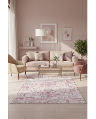 Luna Pink Pamuk Tabanlı Yıkanabilen Kaydırmaz Antibakteriyel Şönil Salon Halısı