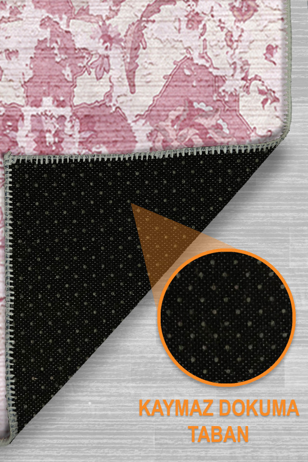 Luna Pink Pamuk Tabanlı Yıkanabilen Kaydırmaz Antibakteriyel Şönil Salon Halısı