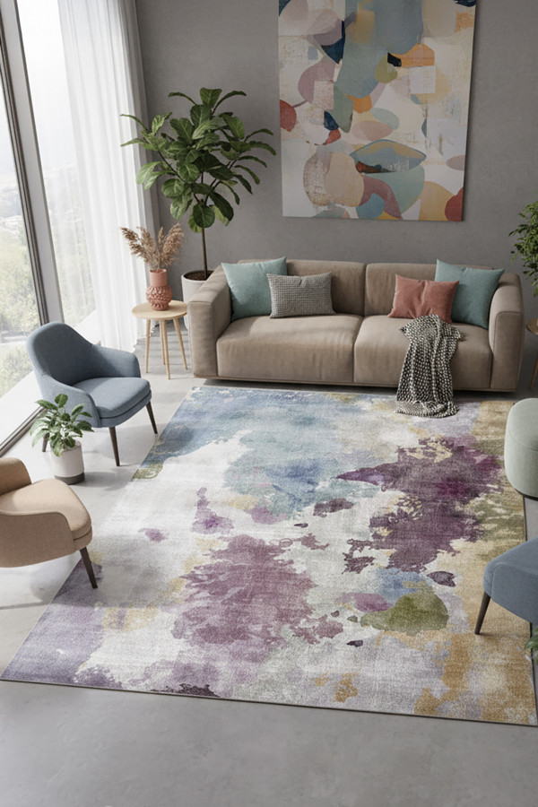 Lyvra Pamuk Tabanlı Yıkanabilen Kaydırmaz Antibakteriyel Şönil Salon Halısı