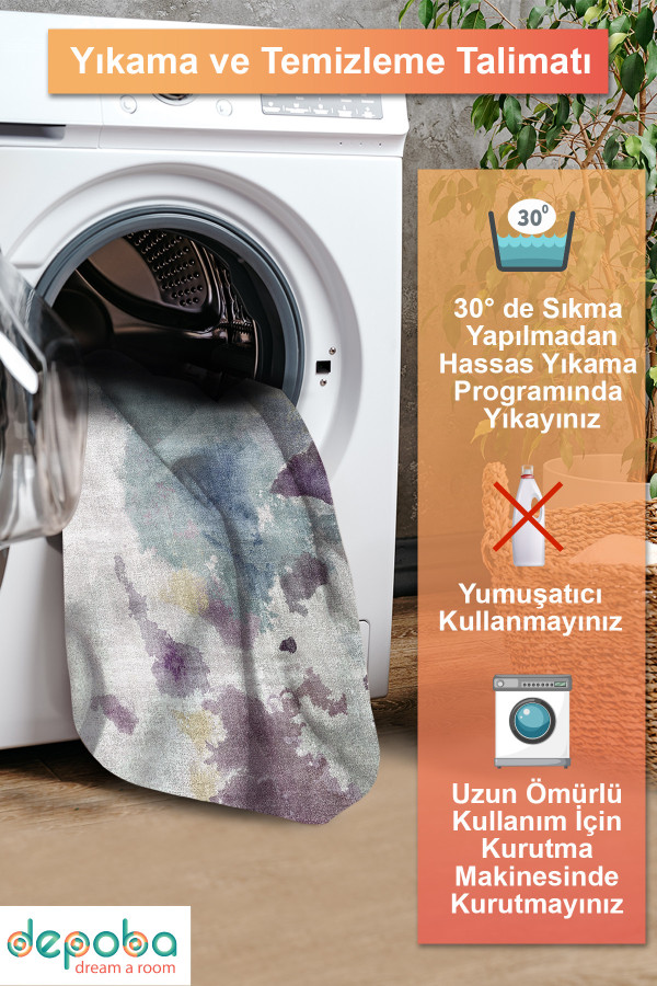 Lyvra Pamuk Tabanlı Yıkanabilen Kaydırmaz Antibakteriyel Şönil Salon Halısı