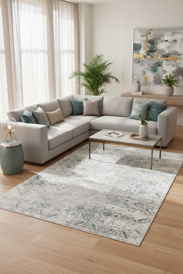 Mirelda Bej Pamuk Tabanlı Yıkanabilen Kaydırmaz Antibakteriyel Şönil Salon Halısı