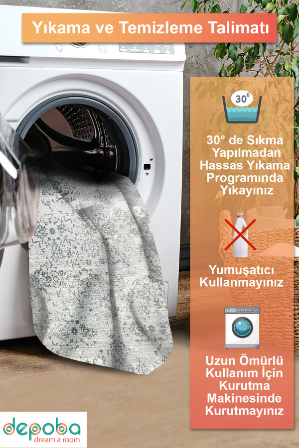 Mirelda Bej Pamuk Tabanlı Yıkanabilen Kaydırmaz Antibakteriyel Şönil Salon Halısı