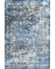 Mirelda Blue Vintage Desenli Pamuk Tabanlı Yıkanabilen Kaydırmaz Antibakteriyel Şönil Salon Halısı