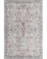 Müvera Vintage Desenli Pamuk Tabanlı Yıkanabilen Kaydırmaz Antibakteriyel Şönil Salon Halısı