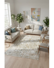 Olden Vintage Desenli Pamuk Tabanlı Yıkanabilen Kaydırmaz Antibakteriyel Şönil Salon Halısı