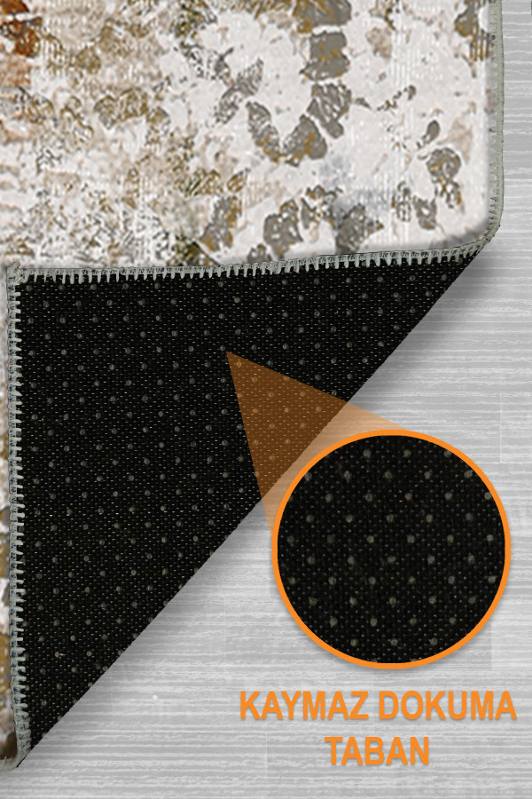 Olden Vintage Desenli Pamuk Tabanlı Yıkanabilen Kaydırmaz Antibakteriyel Şönil Salon Halısı