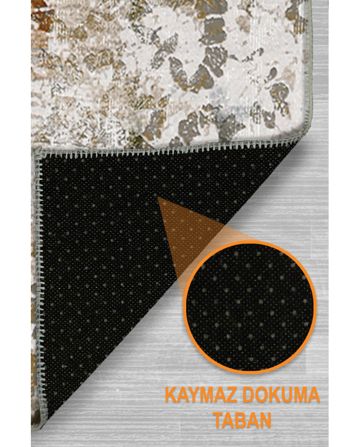 Olden Vintage Desenli Pamuk Tabanlı Yıkanabilen Kaydırmaz Antibakteriyel Şönil Salon Halısı