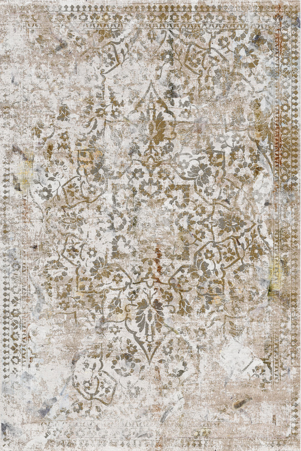 Olden Vintage Desenli Pamuk Tabanlı Yıkanabilen Kaydırmaz Antibakteriyel Şönil Salon Halısı