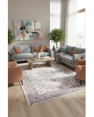 Selvane Vintage Desenli Pamuk Tabanlı Yıkanabilen Kaydırmaz Antibakteriyel Şönil Salon Halısı