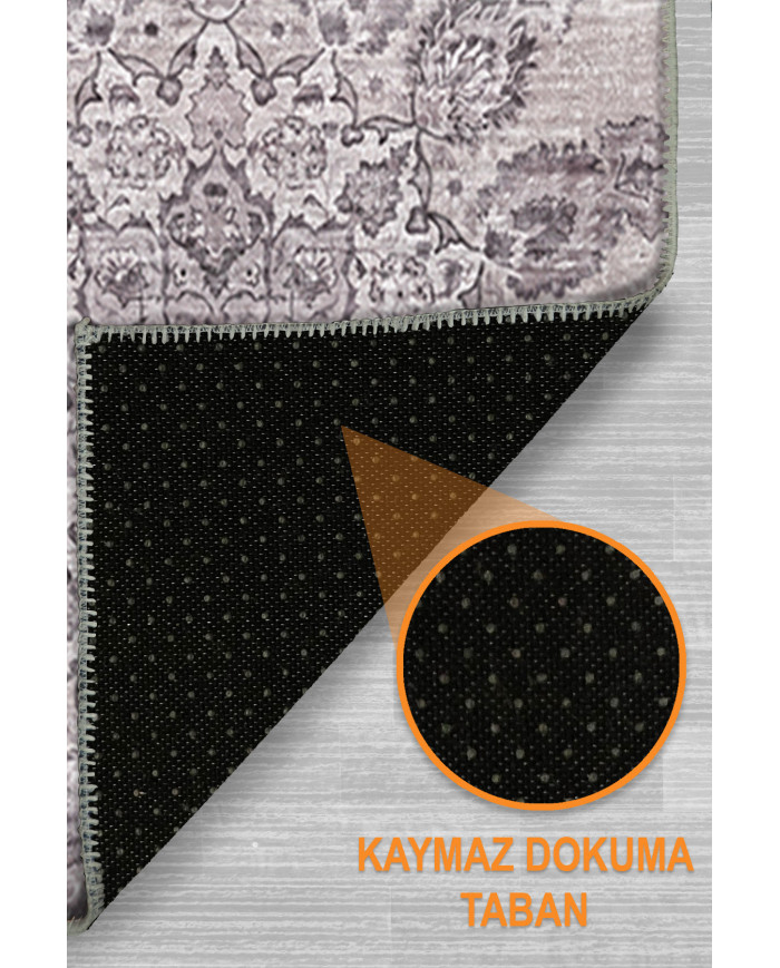 Selvane Vintage Desenli Pamuk Tabanlı Yıkanabilen Kaydırmaz Antibakteriyel Şönil Salon Halısı