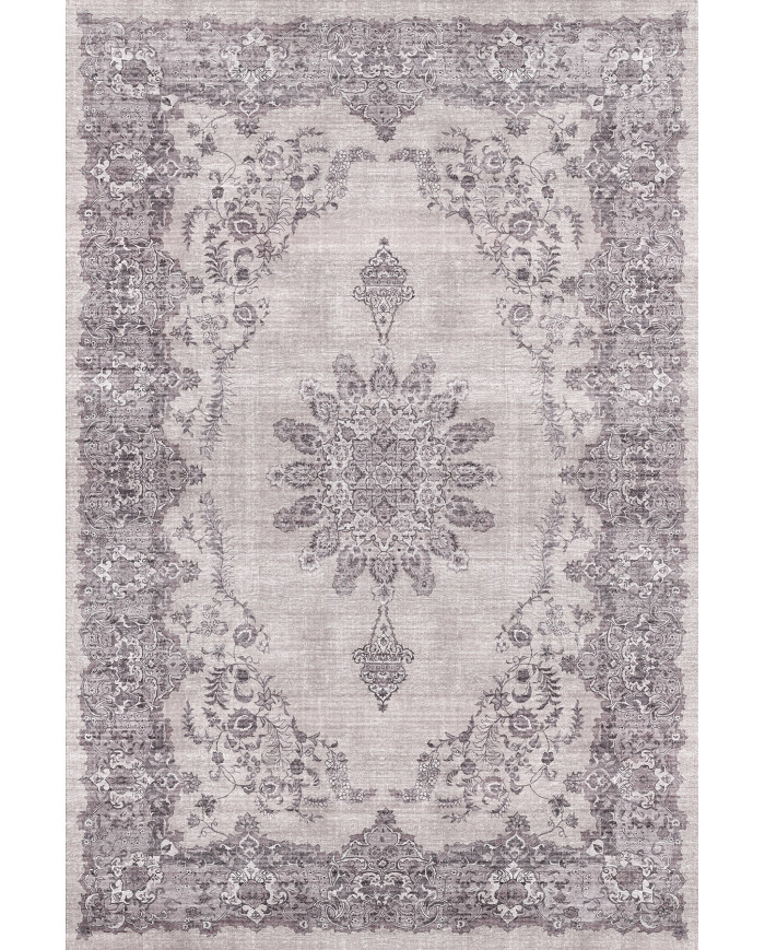 Selvane Vintage Desenli Pamuk Tabanlı Yıkanabilen Kaydırmaz Antibakteriyel Şönil Salon Halısı