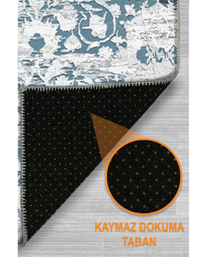 Soleth Vintage Desenli Pamuk Tabanlı Yıkanabilen Kaydırmaz Antibakteriyel Şönil Salon Halısı