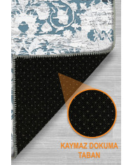 Soleth Vintage Desenli Pamuk Tabanlı Yıkanabilen Kaydırmaz Antibakteriyel Şönil Salon Halısı