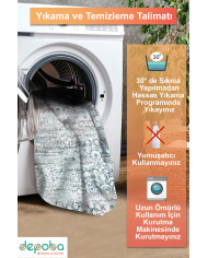 Soleth Vintage Desenli Pamuk Tabanlı Yıkanabilen Kaydırmaz Antibakteriyel Şönil Salon Halısı