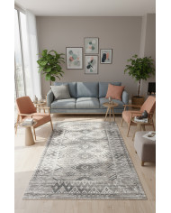 Tavron Vintage Desenli Pamuk Tabanlı Yıkanabilen Kaydırmaz Antibakteriyel Şönil Salon Halısı