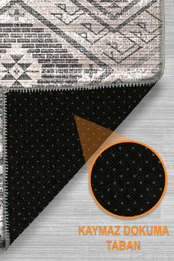 Tavron Vintage Desenli Pamuk Tabanlı Yıkanabilen Kaydırmaz Antibakteriyel Şönil Salon Halısı