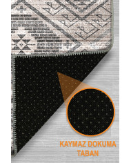 Tavron Vintage Desenli Pamuk Tabanlı Yıkanabilen Kaydırmaz Antibakteriyel Şönil Salon Halısı