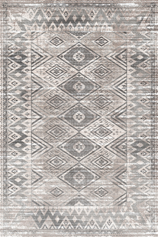 Tavron Vintage Desenli Pamuk Tabanlı Yıkanabilen Kaydırmaz Antibakteriyel Şönil Salon Halısı