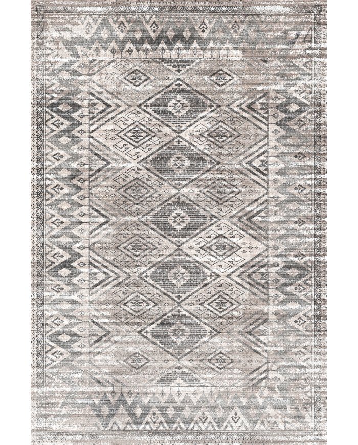 Tavron Vintage Desenli Pamuk Tabanlı Yıkanabilen Kaydırmaz Antibakteriyel Şönil Salon Halısı