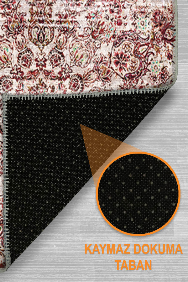 Velmor Vintage Desenli Pamuk Tabanlı Yıkanabilen Kaydırmaz Antibakteriyel Şönil Salon Halısı