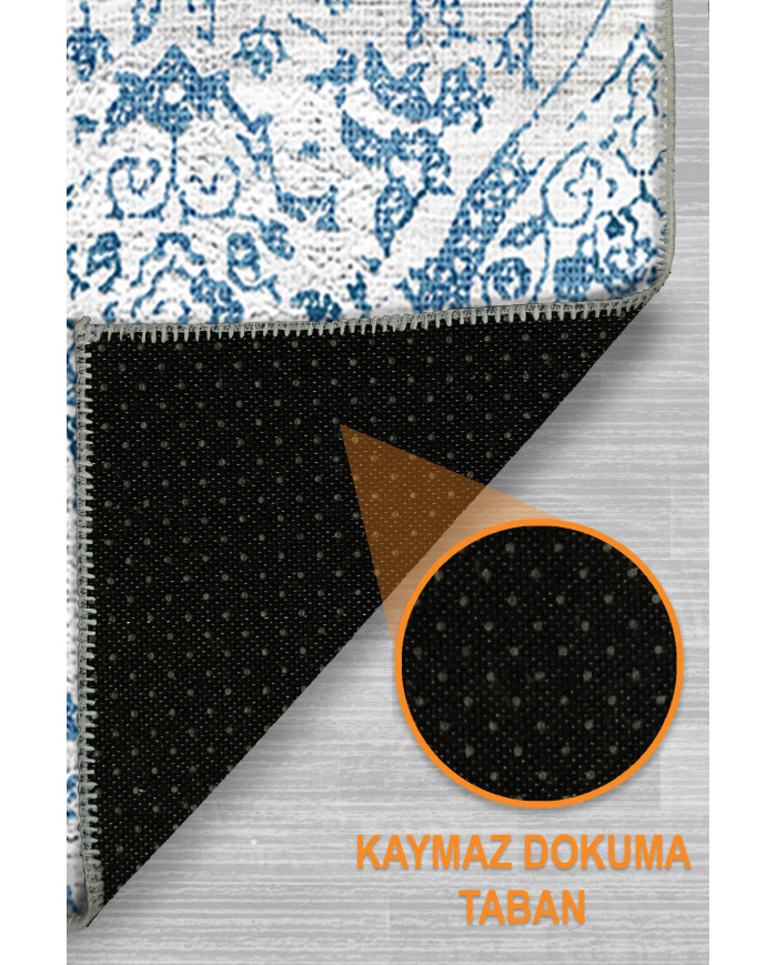 Verona Vintage Desenli Pamuk Tabanlı Yıkanabilen Kaydırmaz Antibakteriyel Şönil Salon Halısı