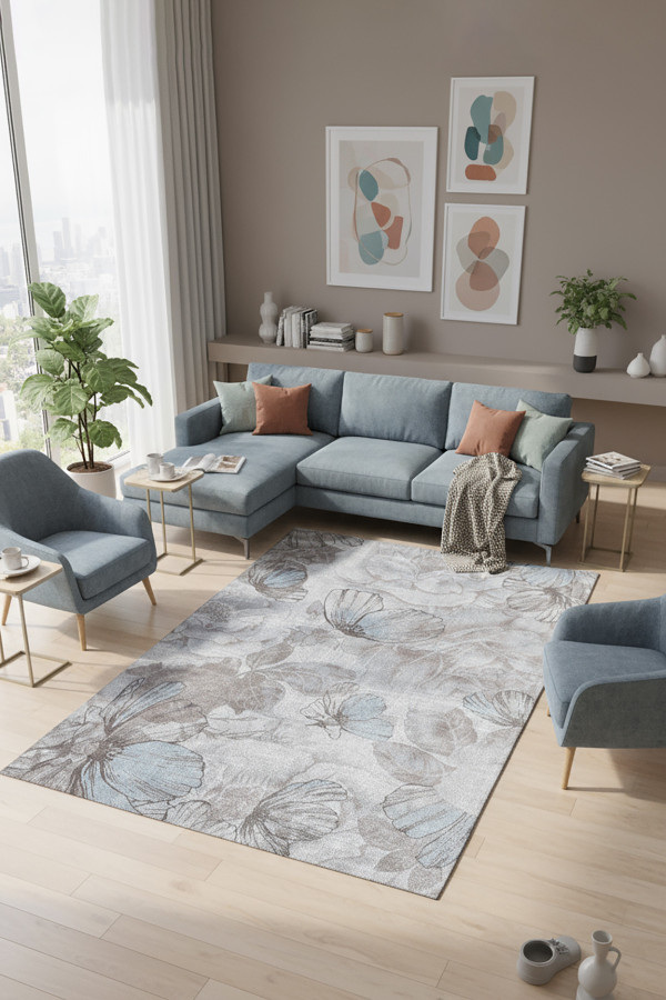 Viorra Vintage Desenli Pamuk Tabanlı Yıkanabilen Kaydırmaz Antibakteriyel Şönil Salon Halısı