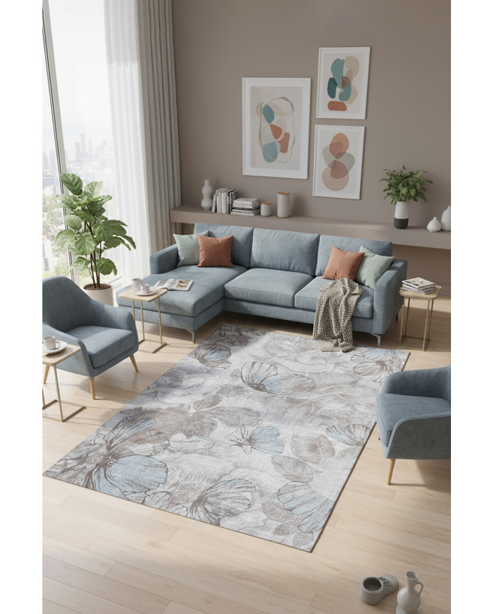 Viorra Vintage Desenli Pamuk Tabanlı Yıkanabilen Kaydırmaz Antibakteriyel Şönil Salon Halısı