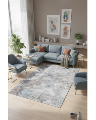 Viorra Vintage Desenli Pamuk Tabanlı Yıkanabilen Kaydırmaz Antibakteriyel Şönil Salon Halısı