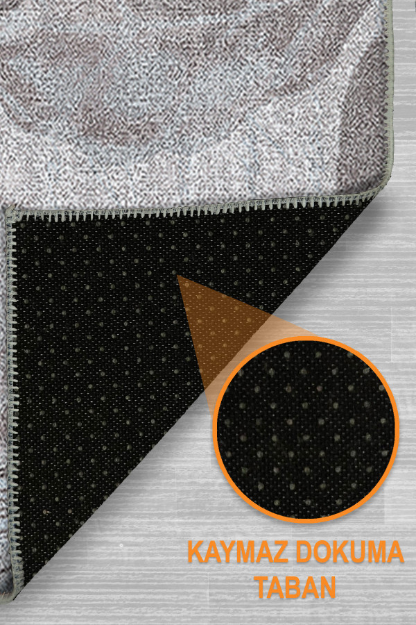 Viorra Vintage Desenli Pamuk Tabanlı Yıkanabilen Kaydırmaz Antibakteriyel Şönil Salon Halısı