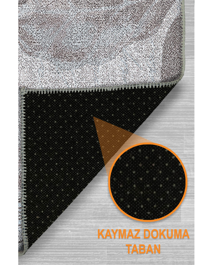 Viorra Vintage Desenli Pamuk Tabanlı Yıkanabilen Kaydırmaz Antibakteriyel Şönil Salon Halısı