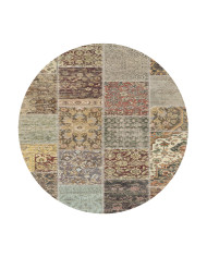 Nadine Patchwork Desenli Pamuk Tabanlı Yıkanabilen Kaydırmaz Antibakteriyel Yuvarlak Şönil Salon Halısı