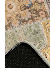 Nadine Patchwork Desenli Pamuk Tabanlı Yıkanabilen Kaydırmaz Antibakteriyel Yuvarlak Şönil Salon Halısı