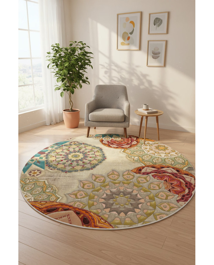 Fortana Modern Şönil Pamuk Tabanlı Yıkanabilen Kaydırmaz Antibakteriyel  Yuvarlak Halı