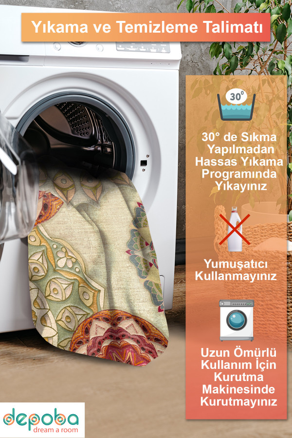 Fortana Modern Şönil Pamuk Tabanlı Yıkanabilen Kaydırmaz Antibakteriyel  Yuvarlak Halı