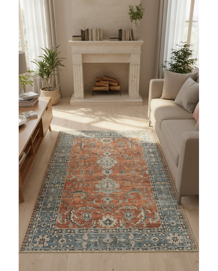 Soleil Desenli Pamuk Tabanlı Yıkanabilen Kaydırmaz Antibakteriyel Şönil Salon Halısı