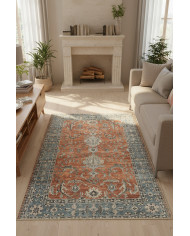 Soleil Desenli Pamuk Tabanlı Yıkanabilen Kaydırmaz Antibakteriyel Şönil Salon Halısı