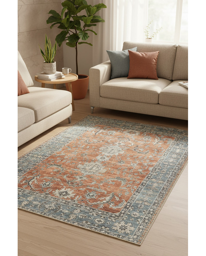 Soleil Desenli Pamuk Tabanlı Yıkanabilen Kaydırmaz Antibakteriyel Şönil Salon Halısı