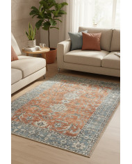 Soleil Desenli Pamuk Tabanlı Yıkanabilen Kaydırmaz Antibakteriyel Şönil Salon Halısı