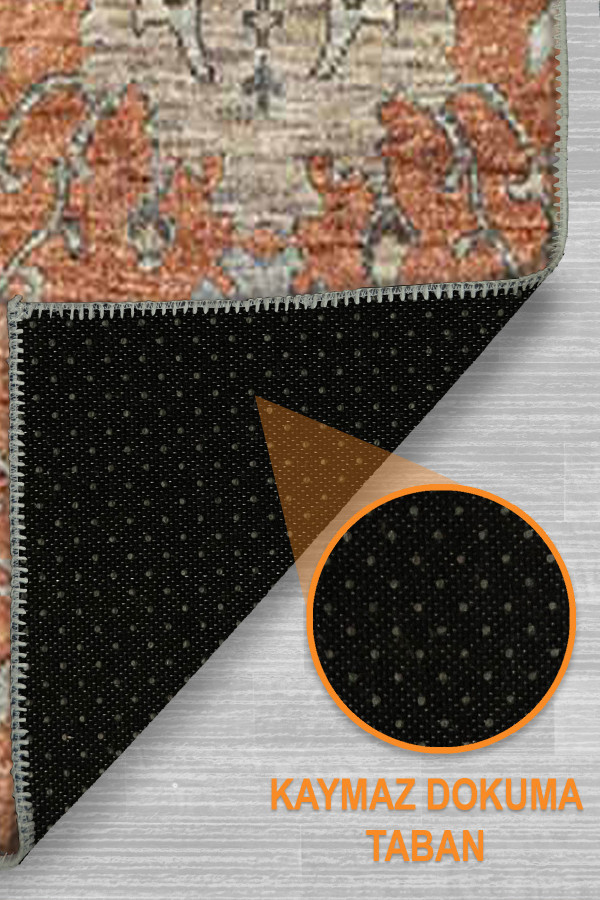 Soleil Desenli Pamuk Tabanlı Yıkanabilen Kaydırmaz Antibakteriyel Şönil Salon Halısı