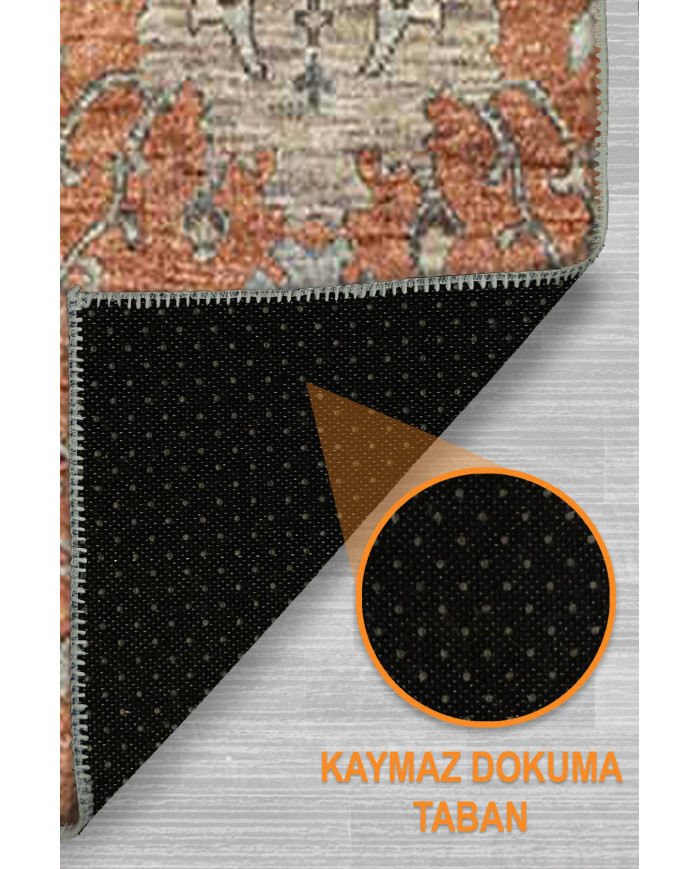 Soleil Desenli Pamuk Tabanlı Yıkanabilen Kaydırmaz Antibakteriyel Şönil Salon Halısı