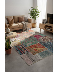 Denise Desenli Pamuk Tabanlı Yıkanabilen Kaymaz Antibakteriyel Şönil Salon Halısı