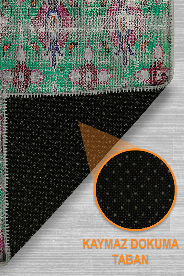 Denise Desenli Pamuk Tabanlı Yıkanabilen Kaymaz Antibakteriyel Şönil Salon Halısı