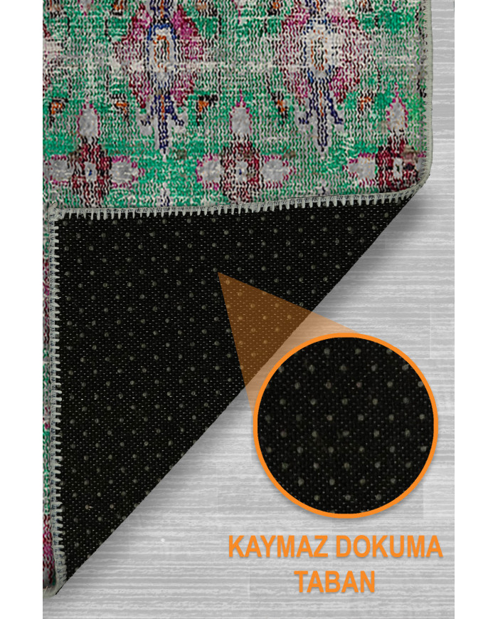 Denise Desenli Pamuk Tabanlı Yıkanabilen Kaymaz Antibakteriyel Şönil Salon Halısı