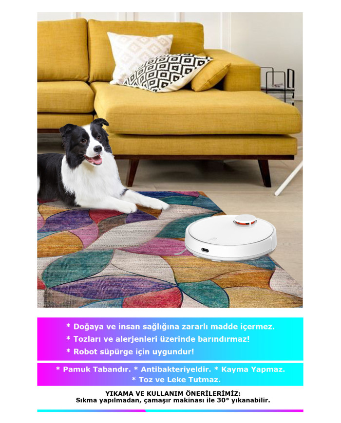 Duena Modern Kadife Pamuk Taban Kaymaz Yıkanabilen Antibakteriyel Salon Halısı