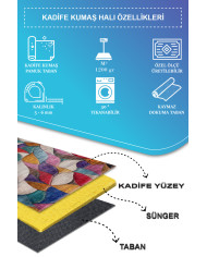 Duena Modern Kadife Pamuk Taban Kaymaz Yıkanabilen Antibakteriyel Salon Halısı