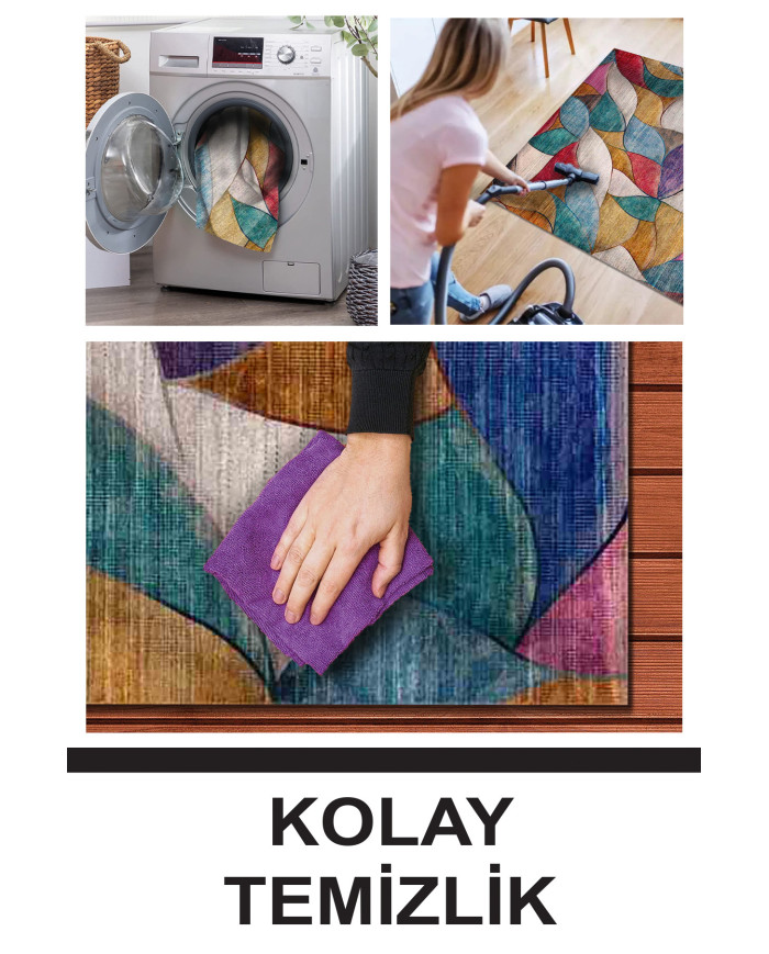 Duena Modern Kadife Pamuk Taban Kaymaz Yıkanabilen Antibakteriyel Salon Halısı