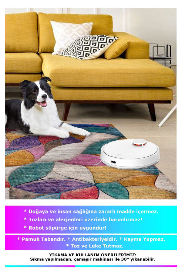 Duena Modern Kadife Pamuk Taban Kaymaz Yıkanabilen Antibakteriyel Salon Halısı