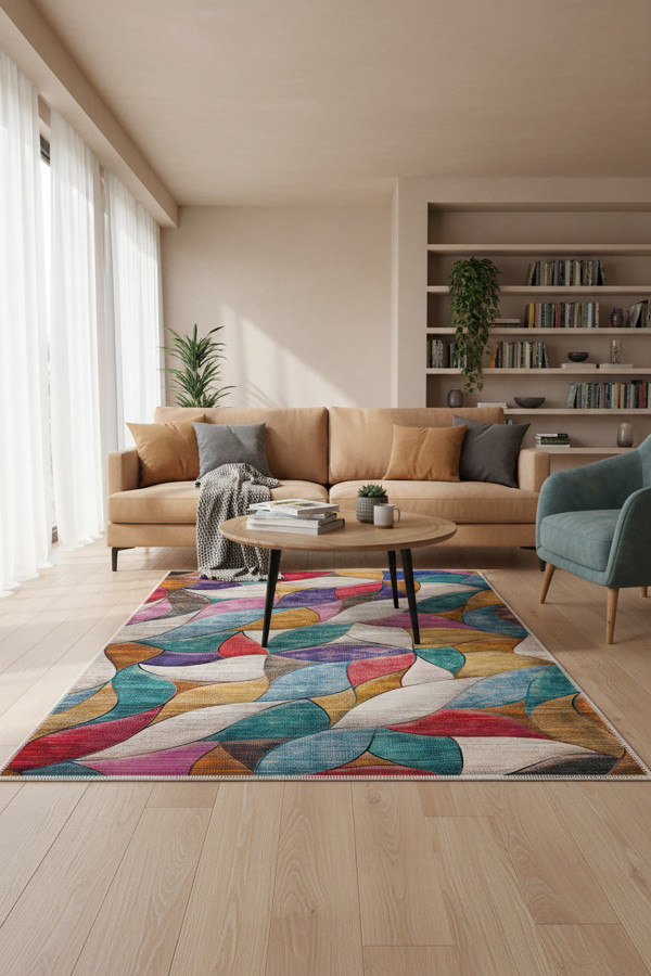 Duena Modern Kadife Pamuk Taban Kaymaz Yıkanabilen Antibakteriyel Salon Halısı