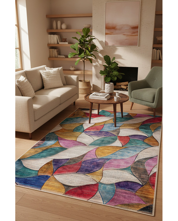 Duena Modern Kadife Pamuk Taban Kaymaz Yıkanabilen Antibakteriyel Salon Halısı