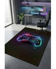 Funspot Modern Şönil  Gamer Halısı Pamuk Tabanlı Yıkanabilen Kaymaz Genç Odası Oyuncu Gaming Halısı